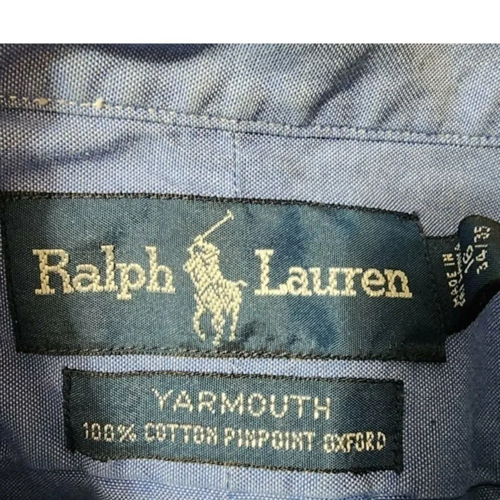 Polo Ralph Lauren Yarmouth Blue Mens 16 34/35 Button Down Oxford Shirt Pony READ